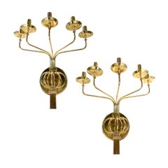 Set of Large Moderne Style 5-Arm Sconces