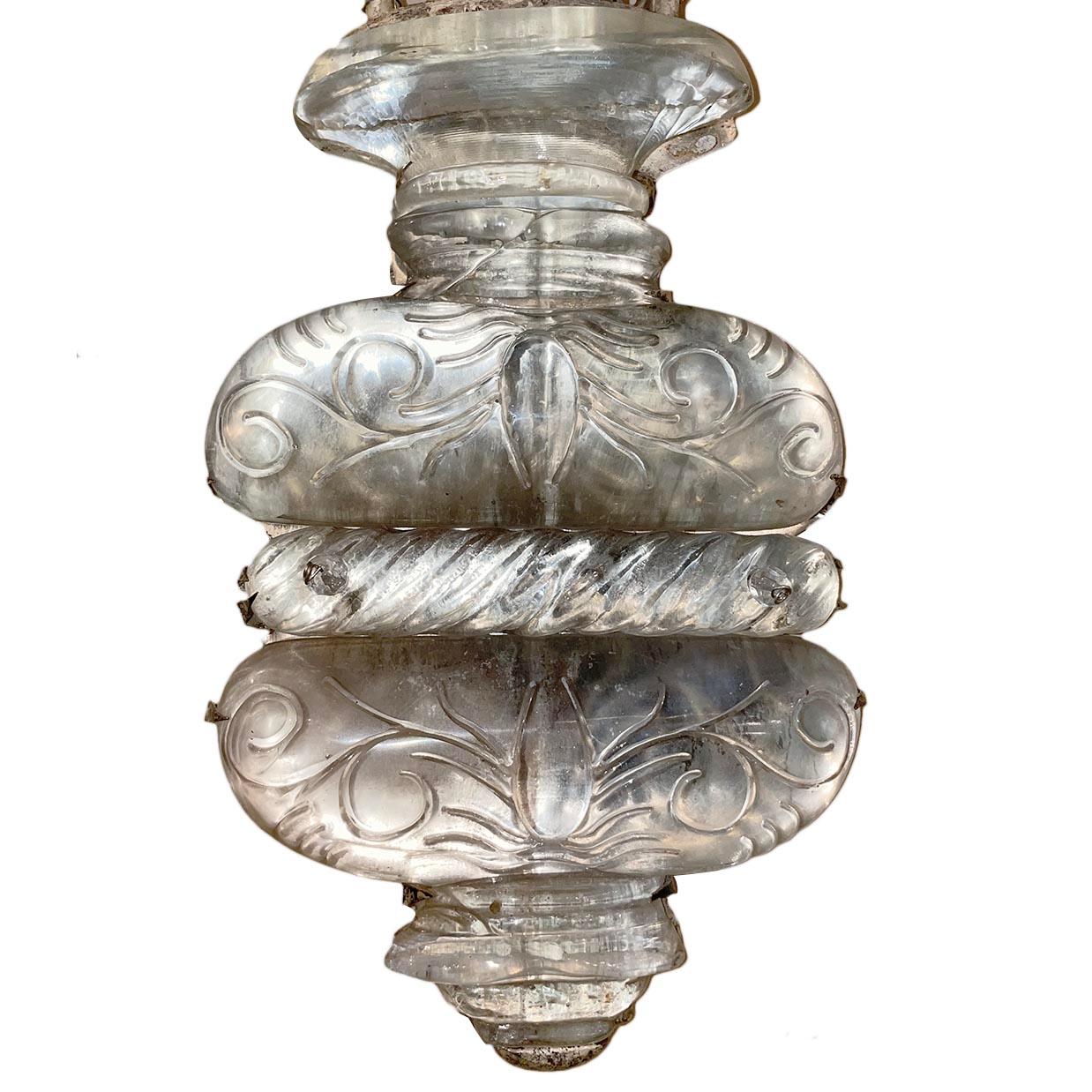 Mid-20th Century Set of Large Molded Glass Sconces & Crystal Flower Sconces, Sold Per Pair For Sale