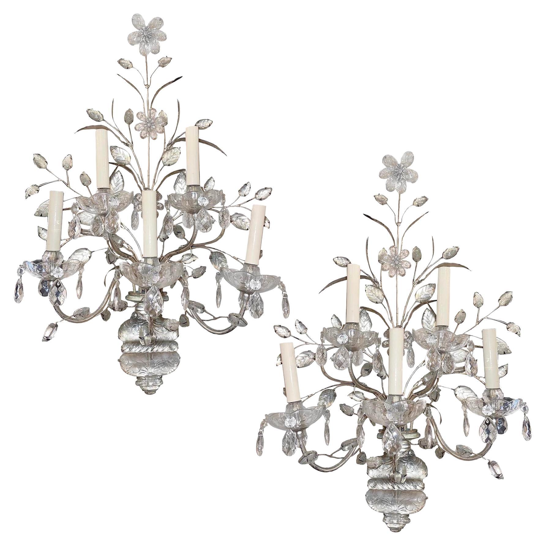 Set di grandi lampade in vetro stampato e lampade a fiore di cristallo, vendute a coppia
