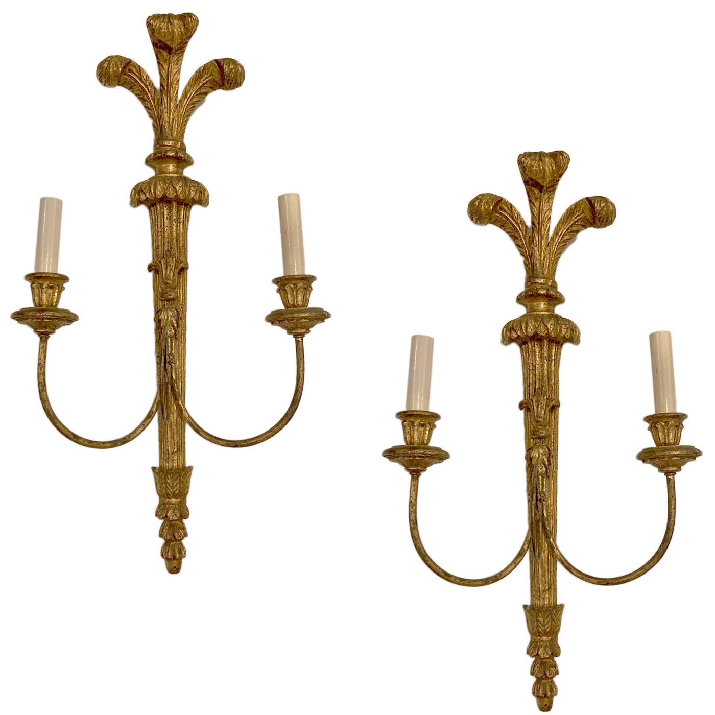French Set of Large Neoclassic Style Giltwood Sconces, Sold Per Pair For Sale