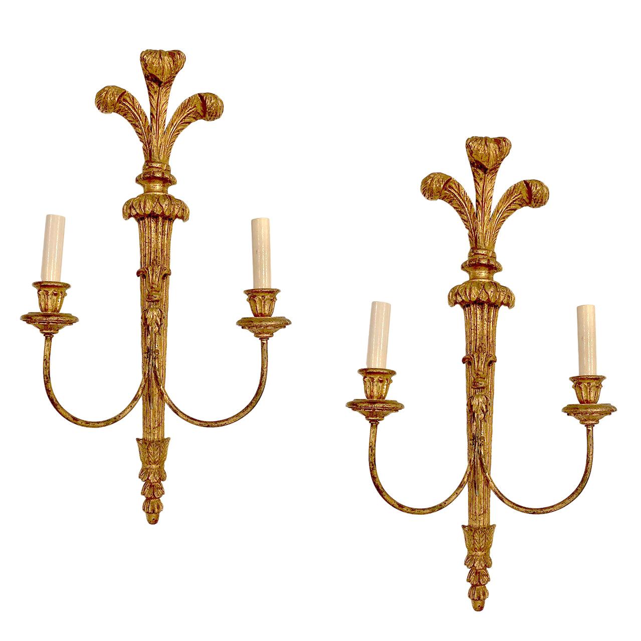 Set of Large Neoclassic Style Giltwood Sconces, Sold Per Pair