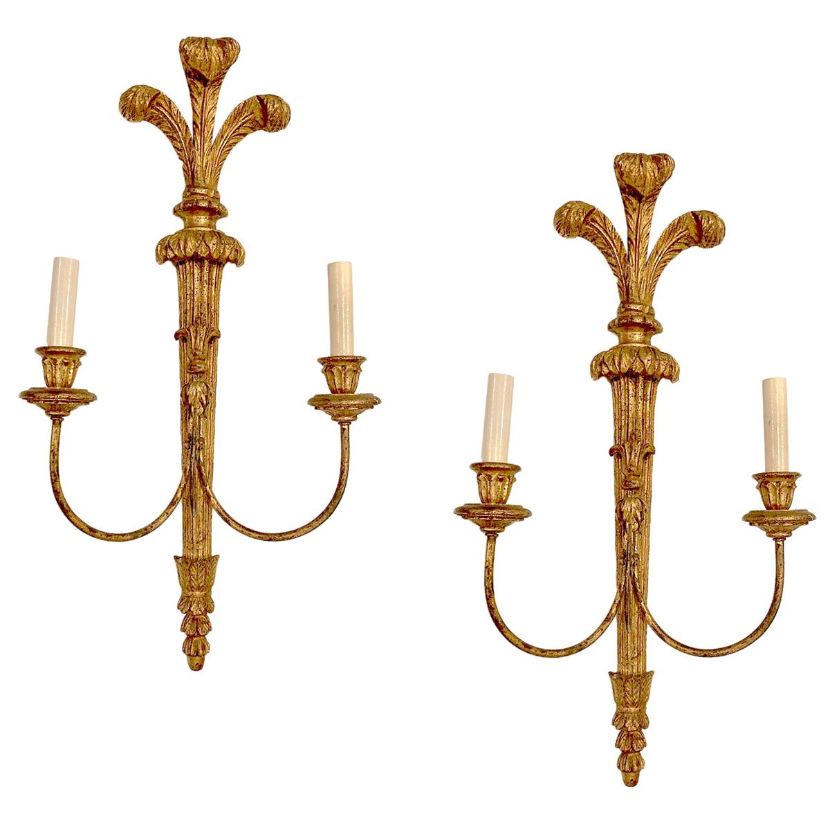 Set of Large Neoclassic Style Giltwood Sconces, Sold Per Pair