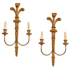 Set of Large Neoclassic Style Giltwood Sconces, Sold Per Pair