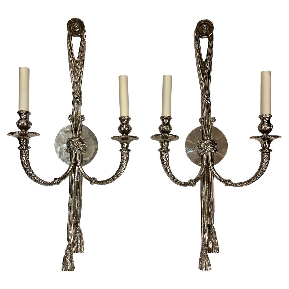 Set of Large Nickel-Plated Neoclassic Sconces, Sold per Pair