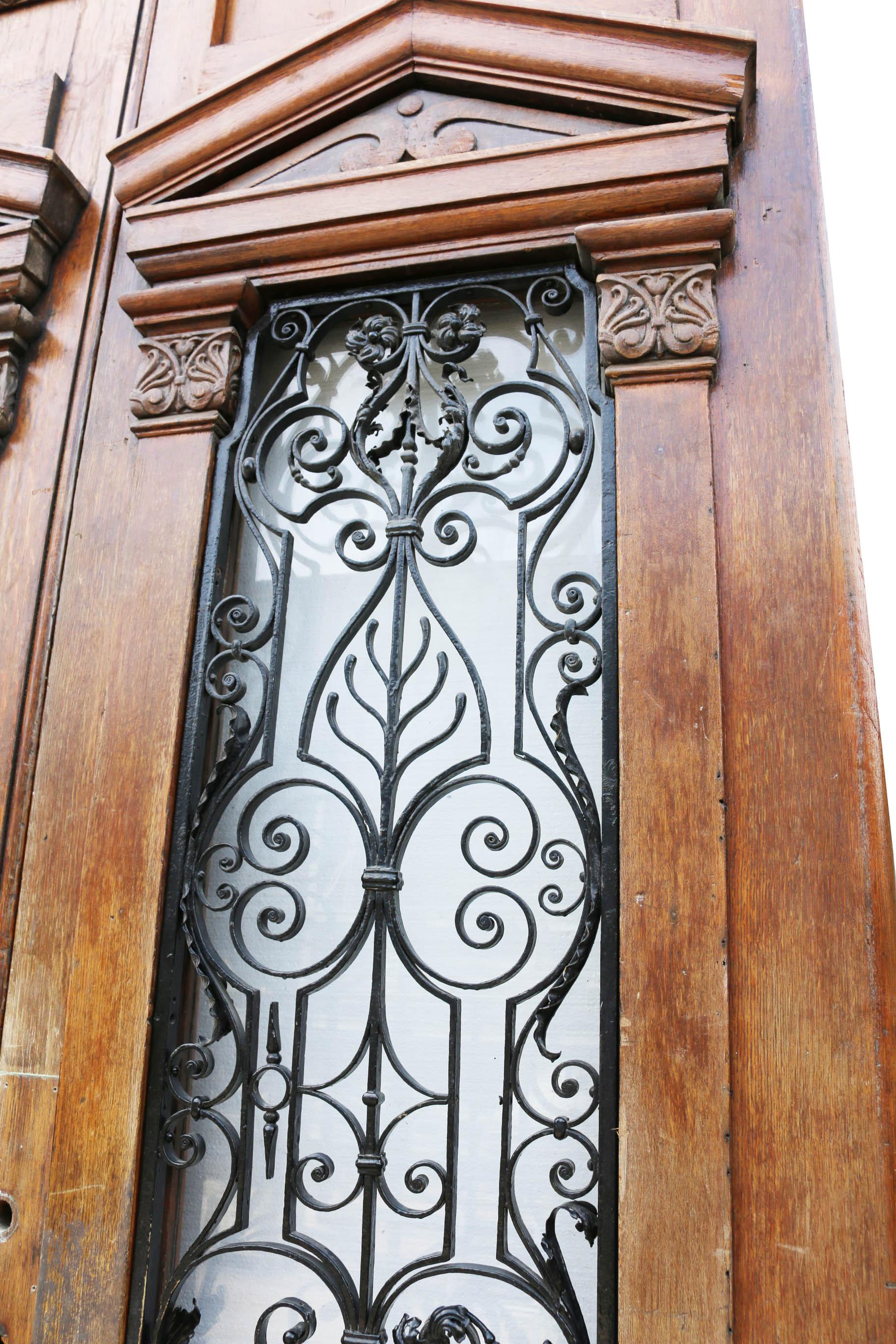 Set of Large Oak Doors with Wrought Iron Grills In Good Condition For Sale In Wormelow, Herefordshire