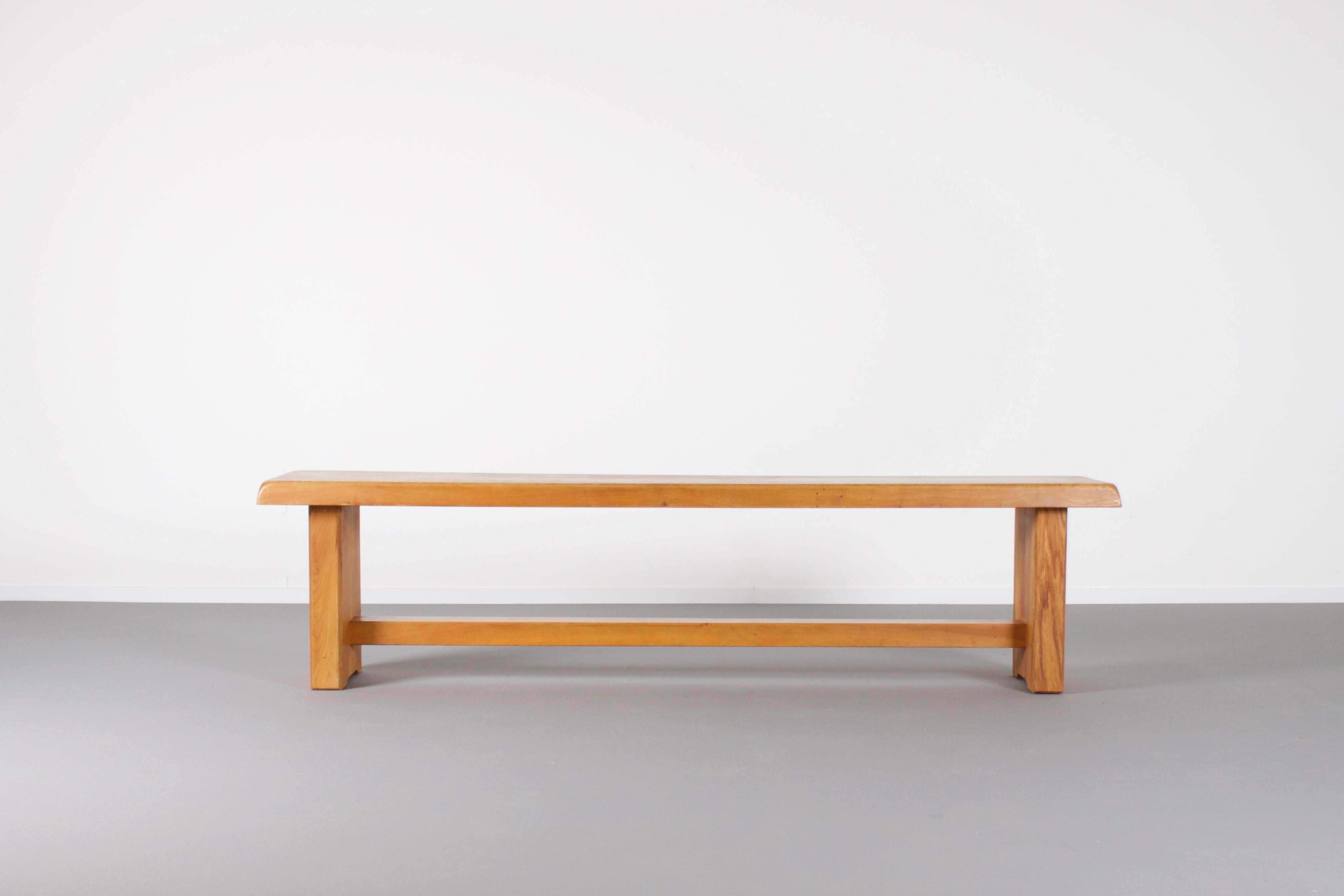 Two beautiful S14 benches in very good condition.

Designed and manufactured by Pierre Chapo in the 1960s 

These benches are made of solid elmwood. The design is simplistic and therefore the grain and natural character of the wood is nicely