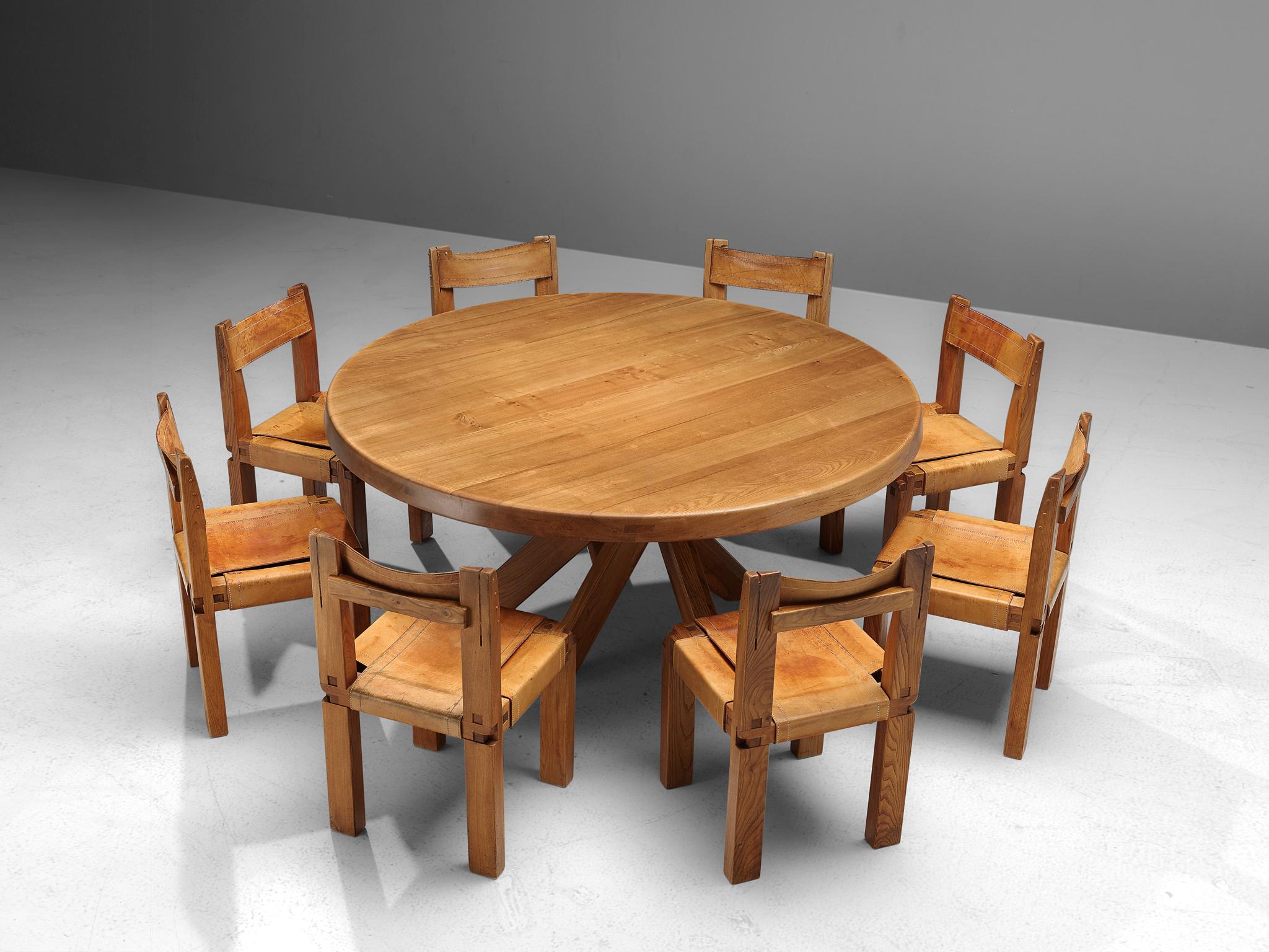 Mid-Century Modern Set of Large Pierre Chapo T21E Dining Table and Eight 'S11' Dining Chairs