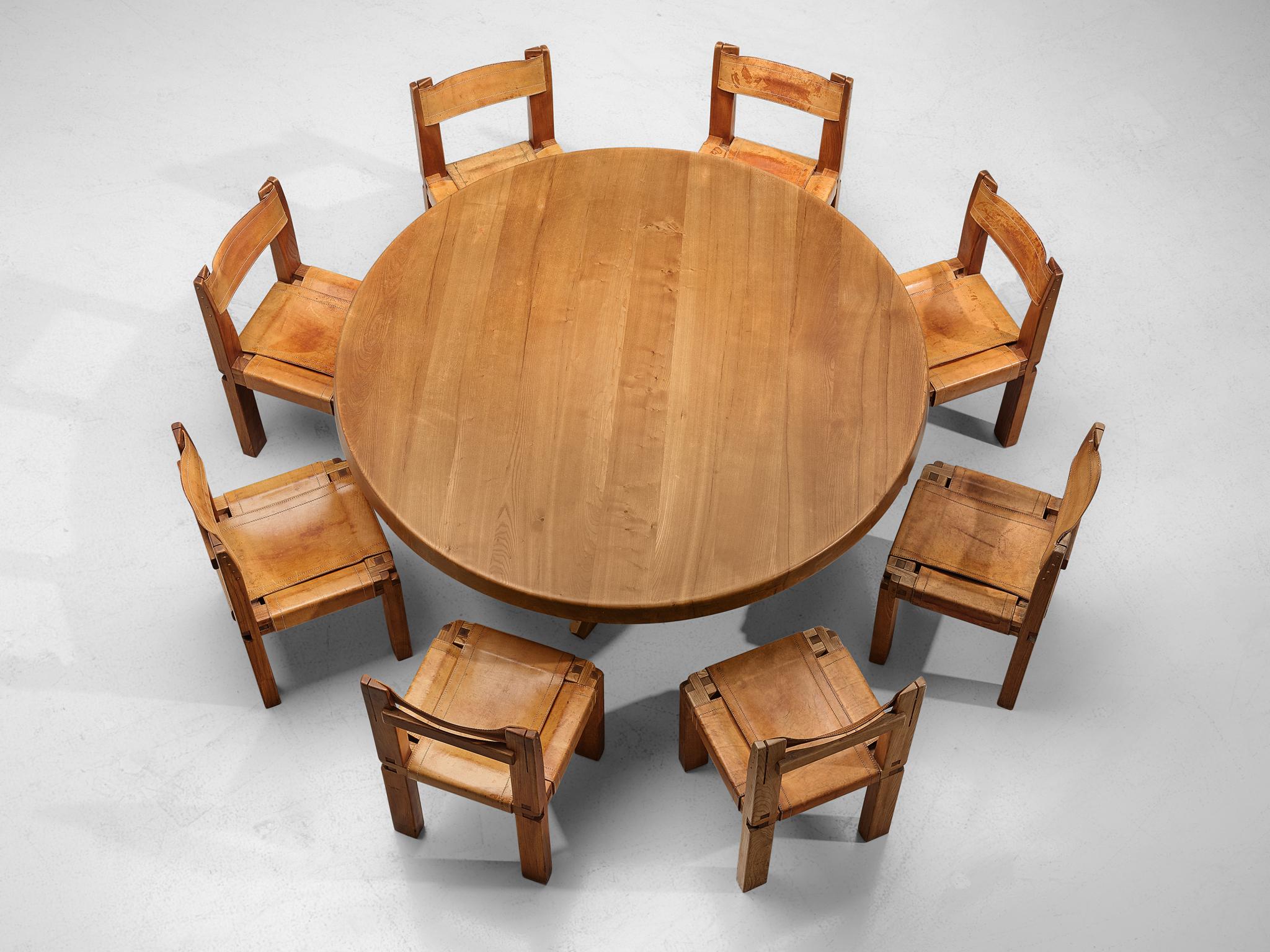 Mid-20th Century Set of Large Pierre Chapo T21E Dining Table and Eight 'S11' Dining Chairs