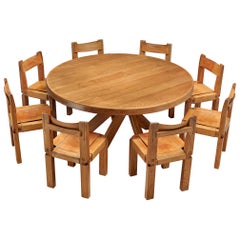 Set of Large Pierre Chapo T21E Dining Table and Eight 'S11' Dining Chairs