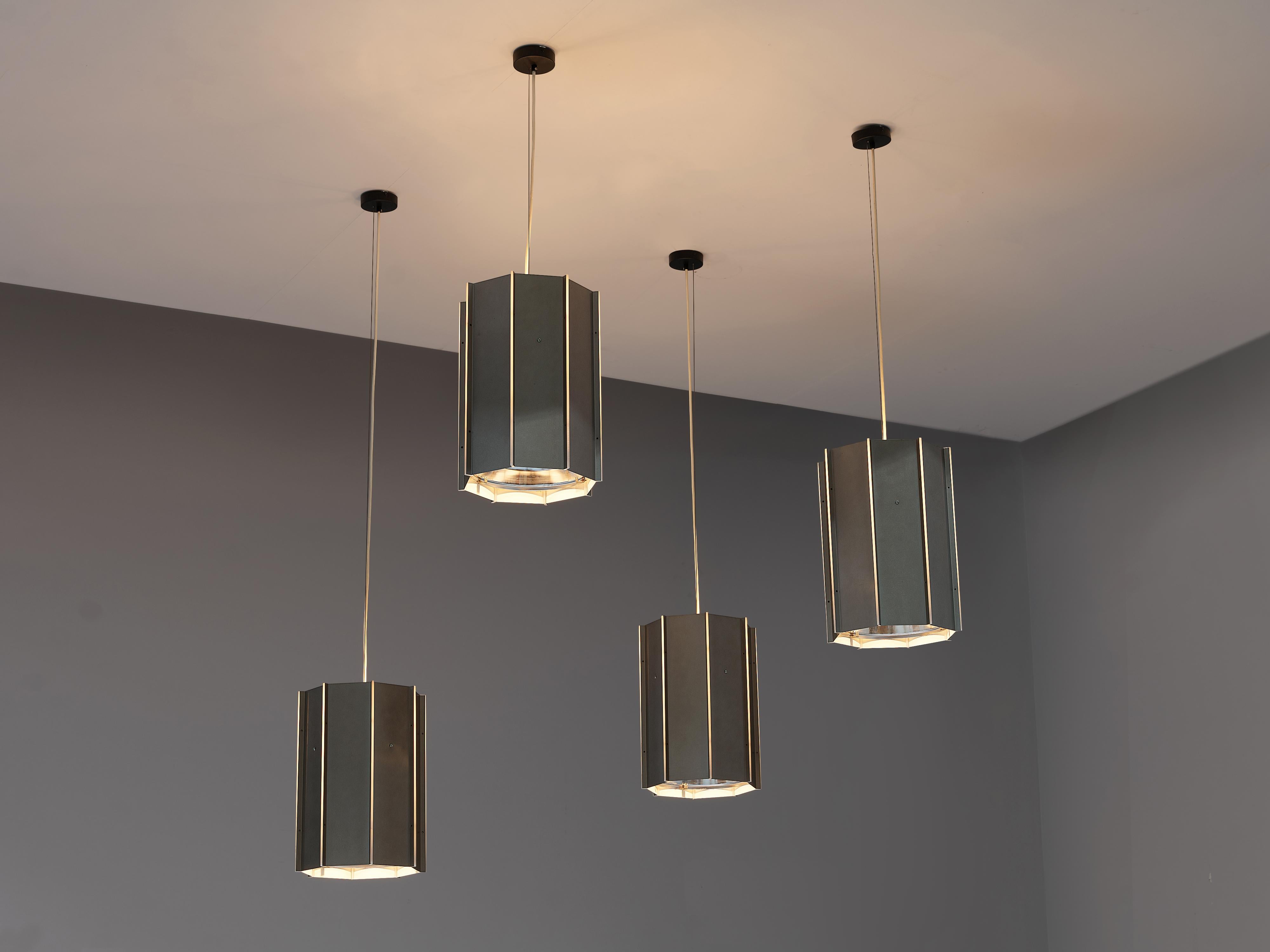 Late 20th Century Large RAAK Pendants Model 'B-1011' in Aluminum and Perspex For Sale