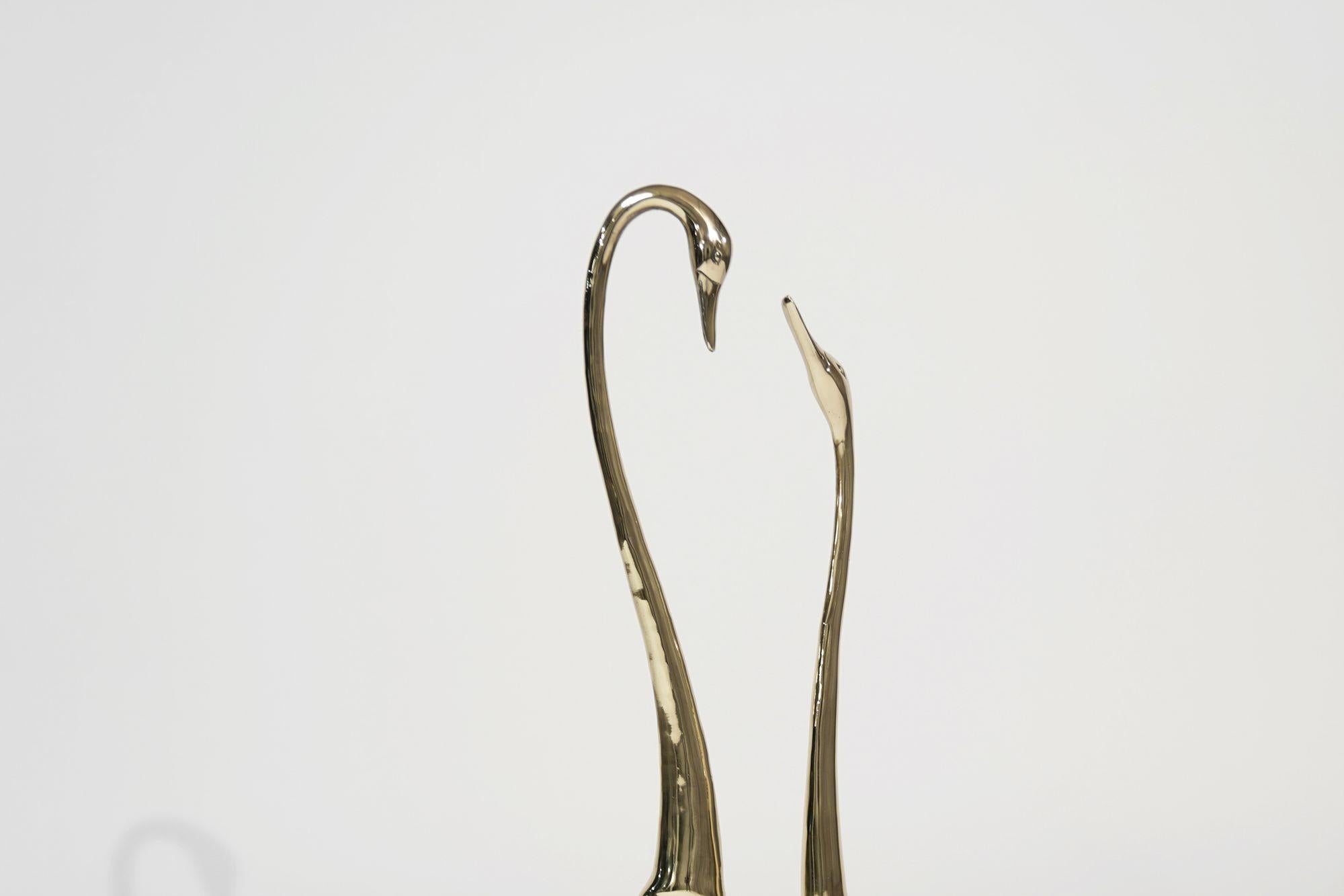 Set di sculture di cigno in ottone vintage di grandi dimensioni, C.C. anni '50 in vendita 5