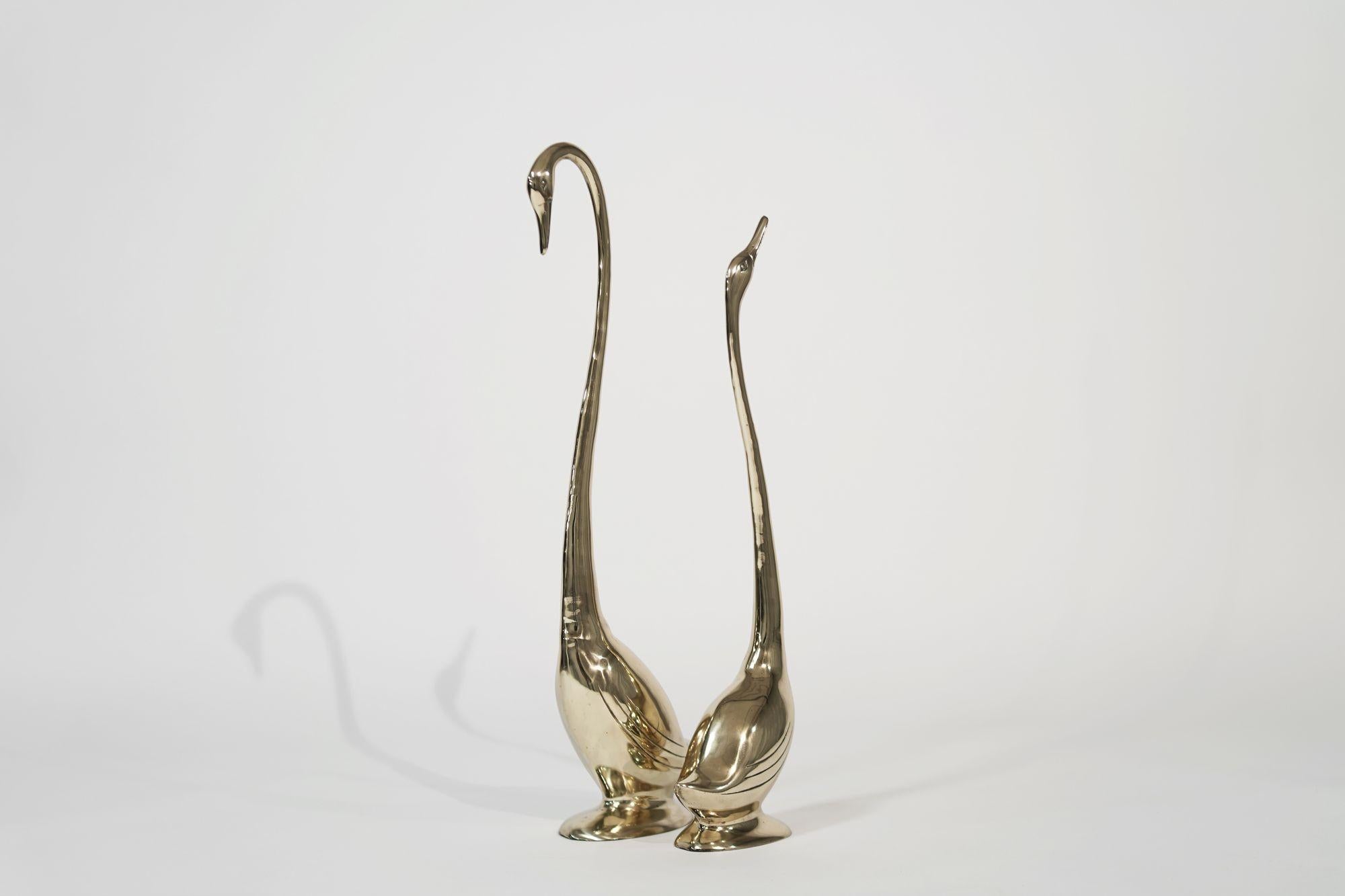 XX secolo Set di sculture di cigno in ottone vintage di grandi dimensioni, C.C. anni '50 in vendita