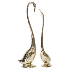 Set di sculture di cigno in ottone vintage di grandi dimensioni, C.C. anni '50