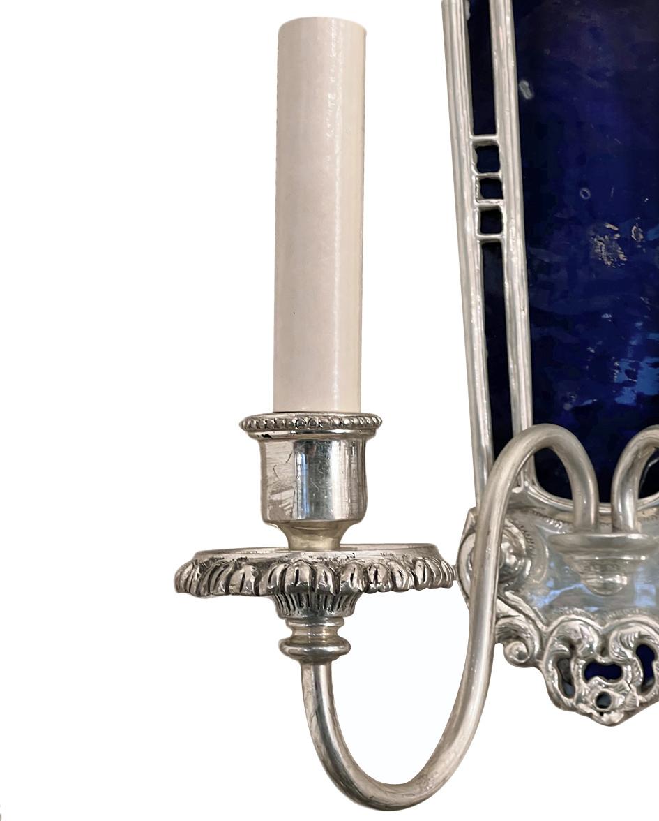 Set of Large Sconces with Cobalt Blue Glass, Sold per Pair In Good Condition In New York, NY