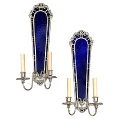 Antique Set of Large Sconces with Cobalt Blue Glass, Sold per Pair