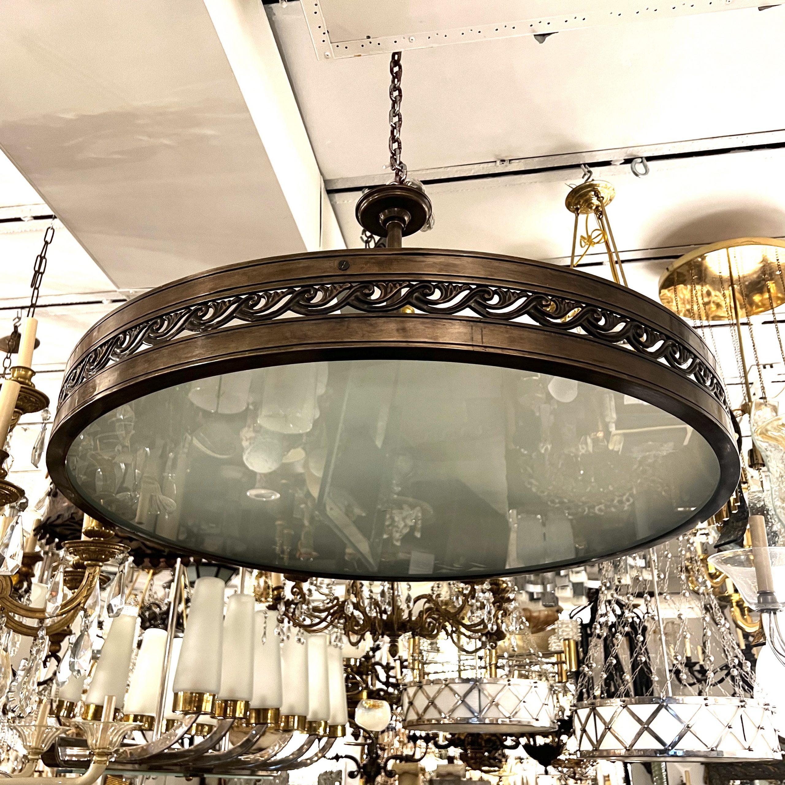 Set of Large Semi Flush Bronze Fixtures, Sold Individually In Good Condition For Sale In New York, NY
