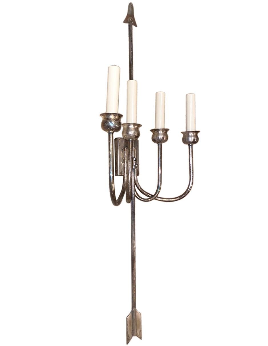 Silvered Set of Large Silver Plated Sconces, Sold Per Pair For Sale