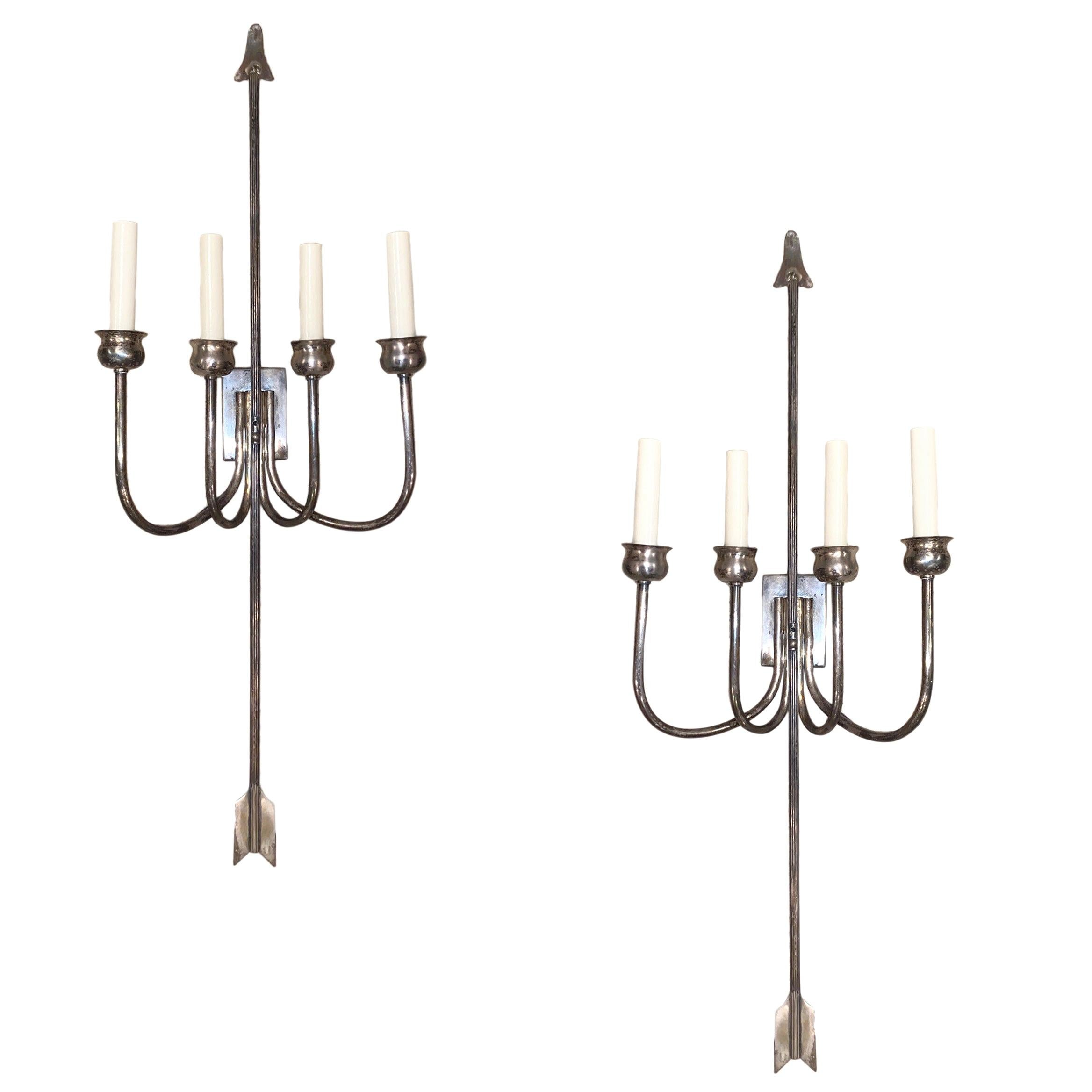 Set of Large Silver Plated Sconces, Sold Per Pair For Sale
