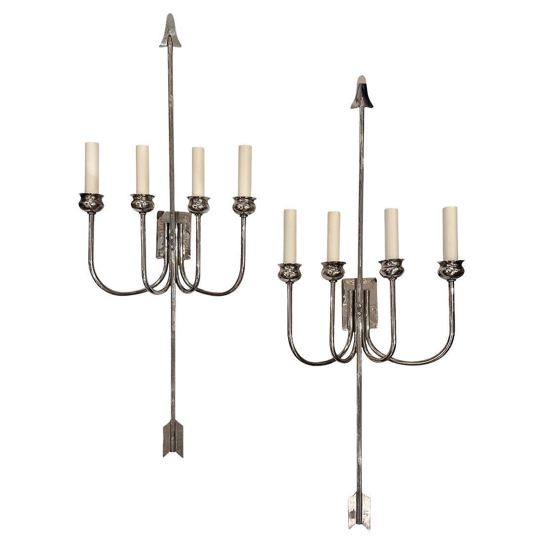Set di grandi lampade placcate in argento, vendute a coppie