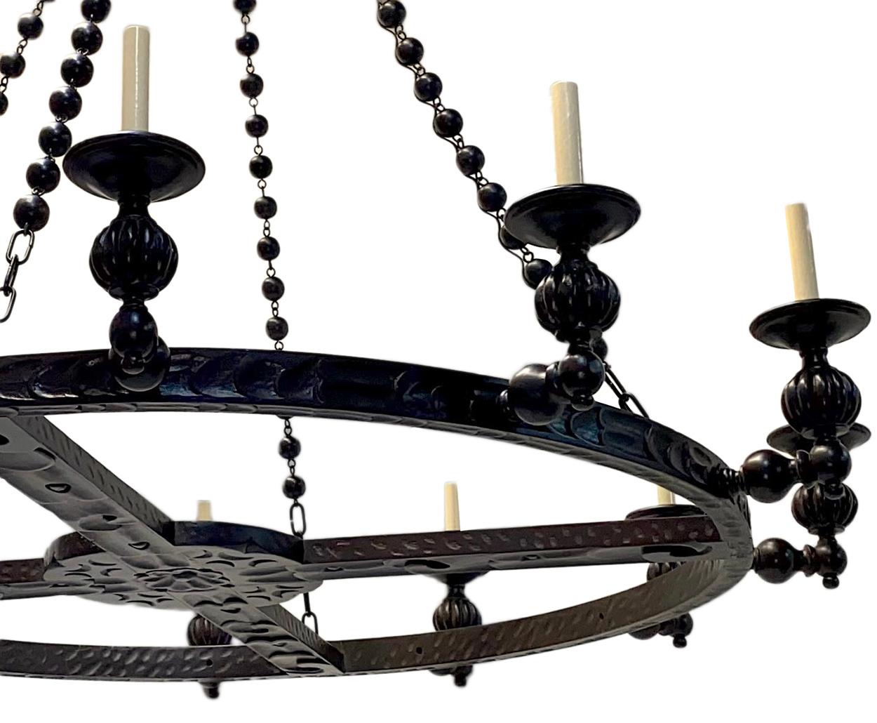 Hand-Carved Set of Large Spanish Carved Wood Chandeliers, Sold Individually For Sale