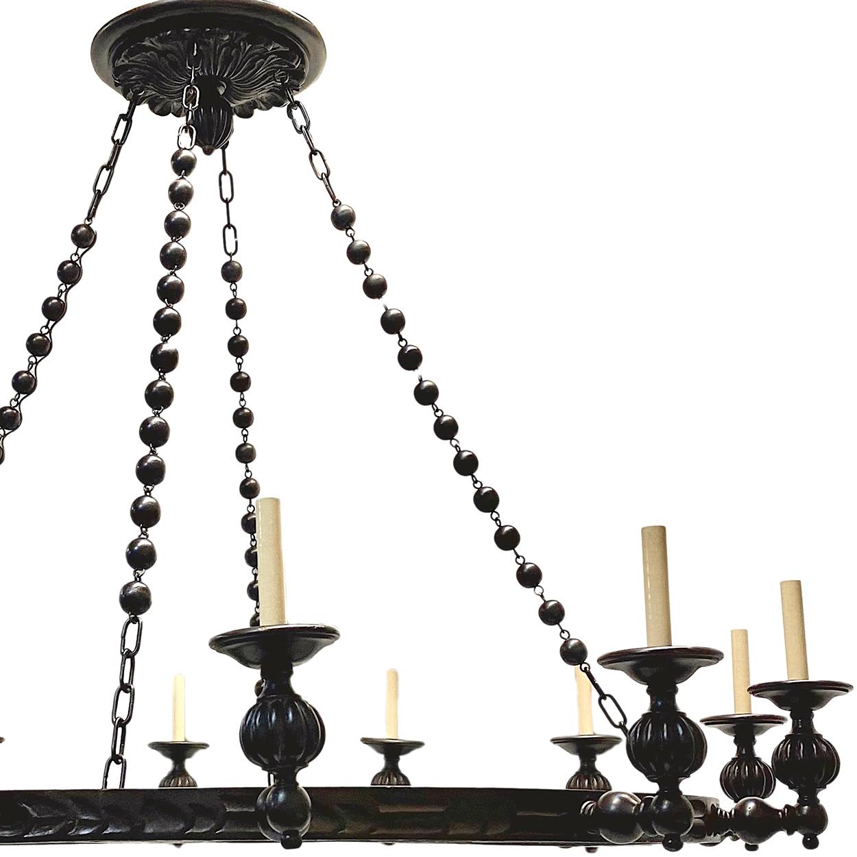 Mid-20th Century Set of Large Spanish Carved Wood Chandeliers, Sold Individually For Sale