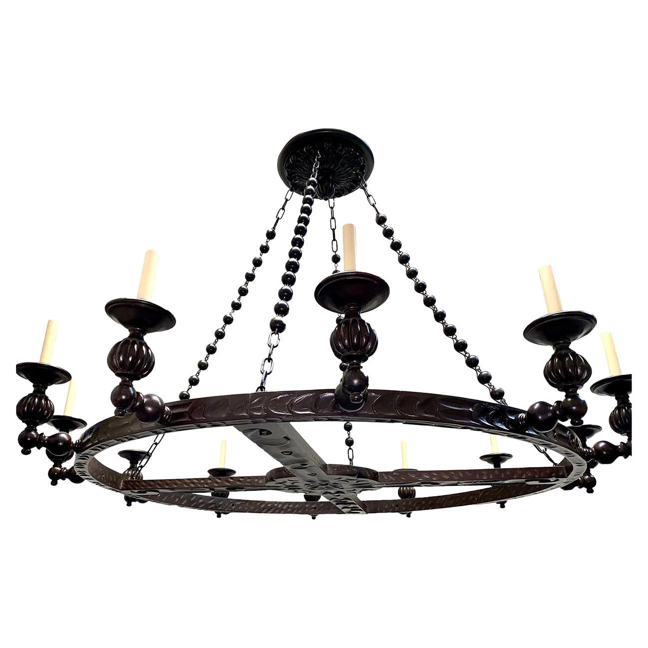 Set of Large Spanish Carved Wood Chandeliers, Sold Individually For Sale