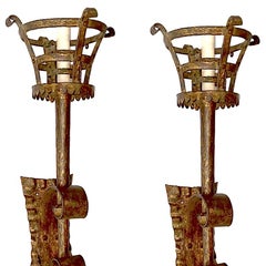 Set of Large Torch Gilt Metal Sconces, Sold Per Pair