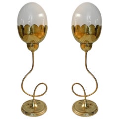 Ensemble de grandes lampes de bureau tulipes avec globes en verre, vendu par paire