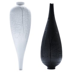 Ensemble de grand vase brûlé blanc et grand vase brûlé de Daniel Elkayam