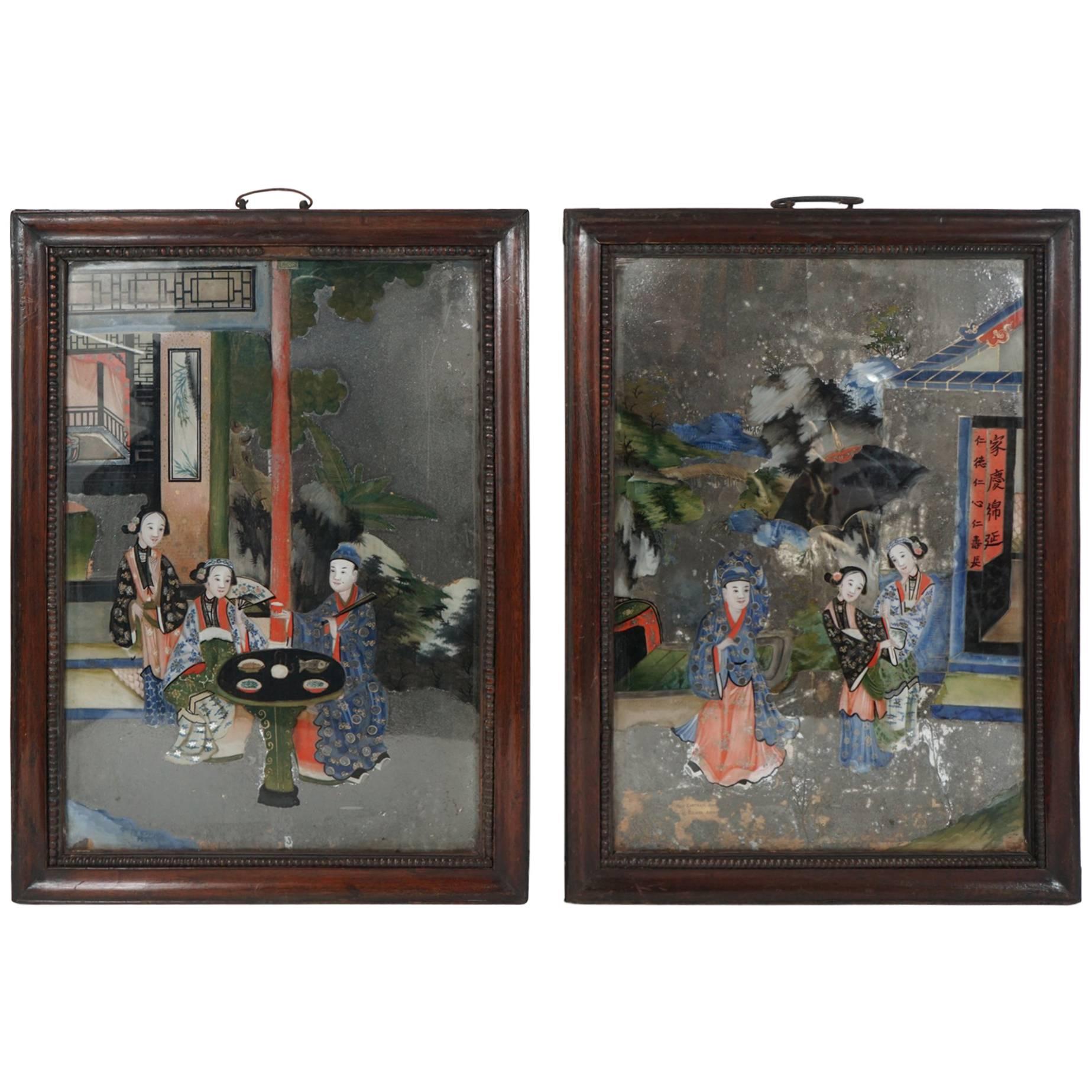 Set of Late 18th-Early 19th Century Chinese Reverse Paintings on Glass
