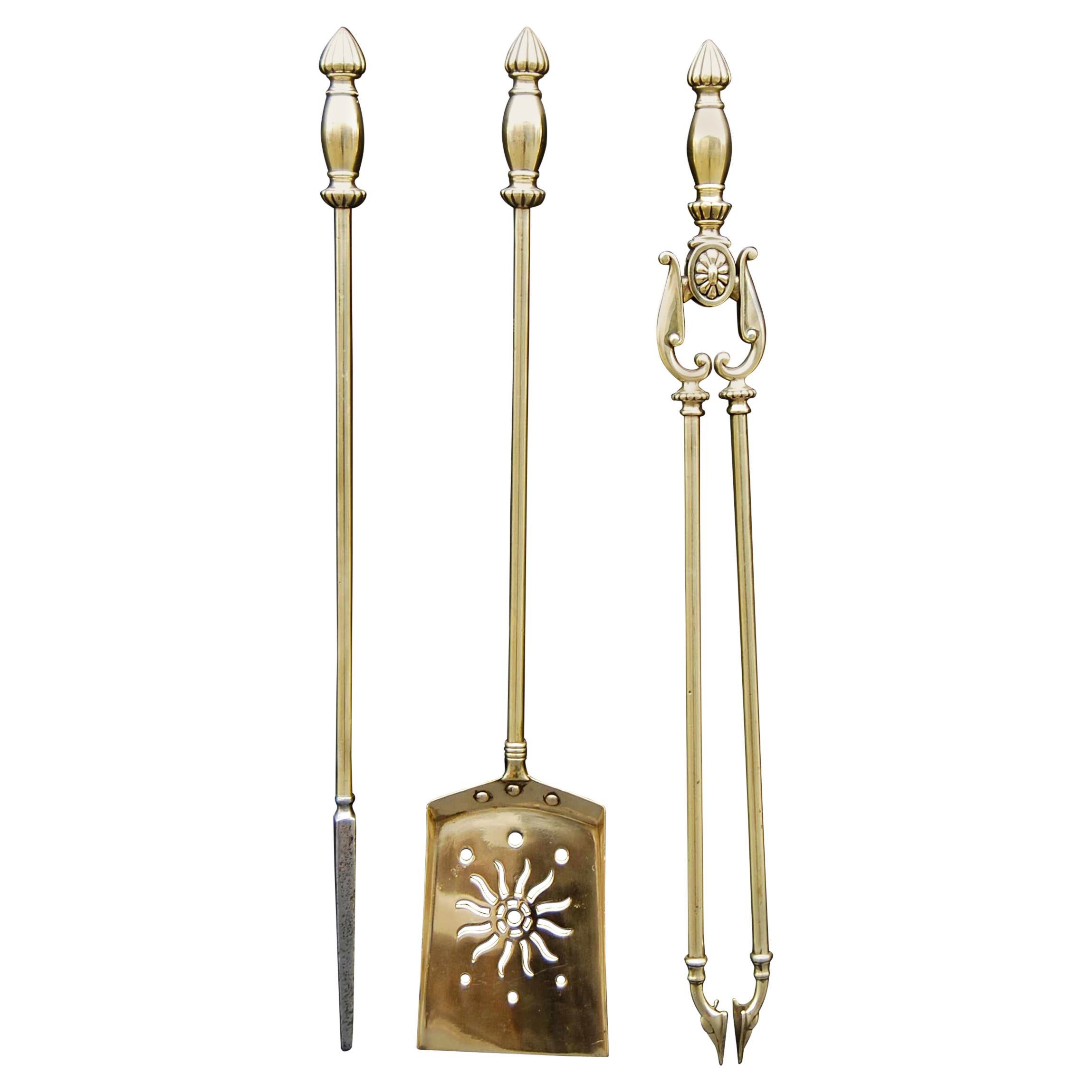 Set of Late 19th Century 'circa 1880' Brass English Firetools For Sale