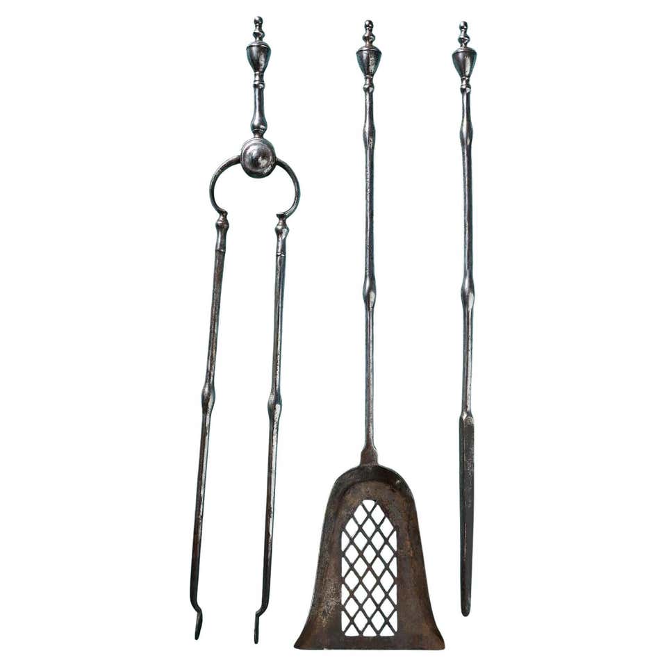 Fire Tools Greek Elegant Set of Steel Fire Tools For Sale at 1stDibs