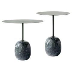 Set of Lato Side Tables by Luca Nichetto in Verde Grigio Marble & Green Steel