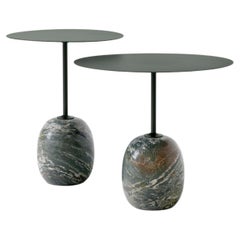 Set of Lato Side Tables in Deep Green Steel & Verde Alpi Marble for & Tradition
