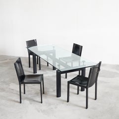 Set of Le Corbusier LC6 Table & 4 Matteo Grassi Chairs in Black Leather 1990s