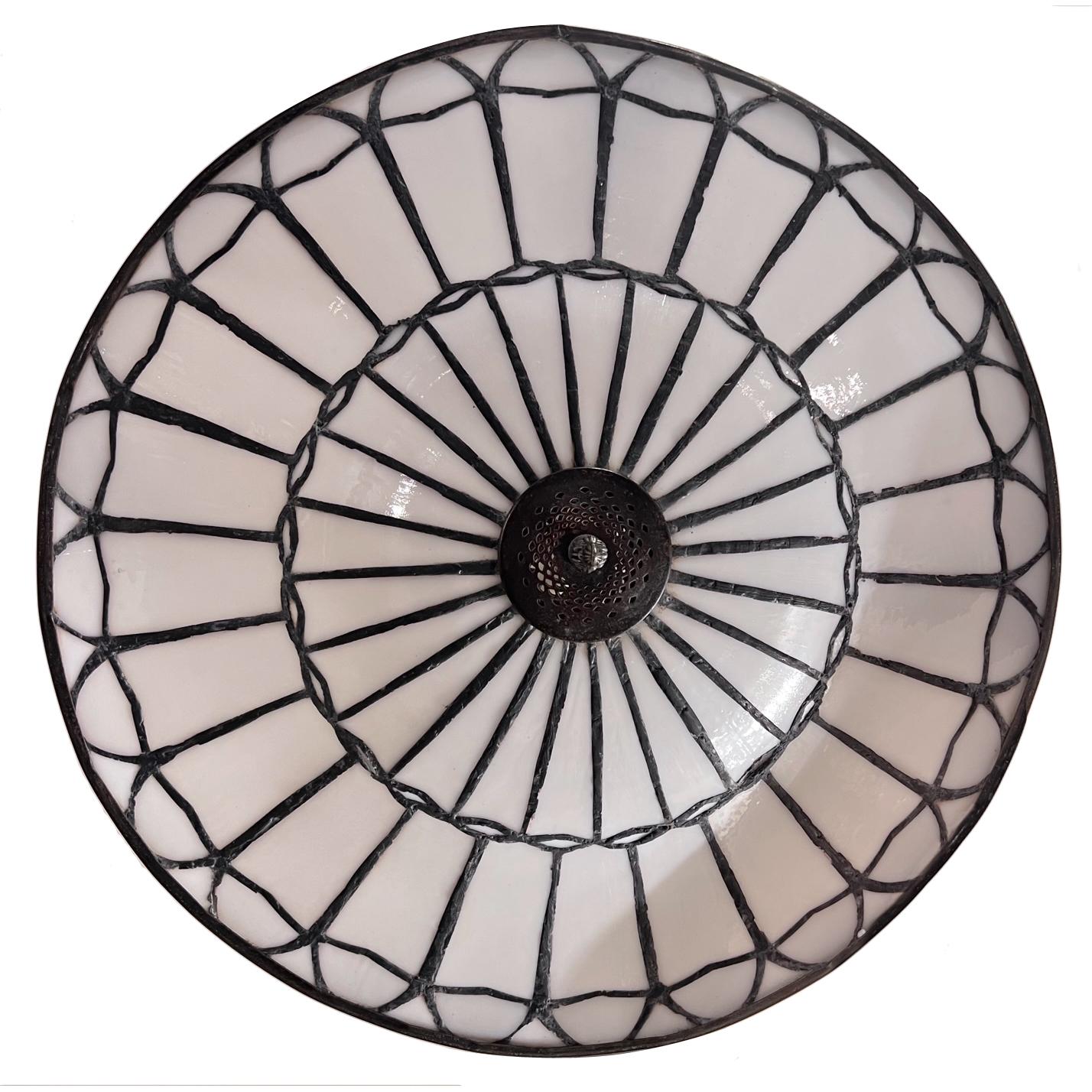 Bronze Set of Leaded Glass Pendant Light Fixtures, Sold Individually For Sale
