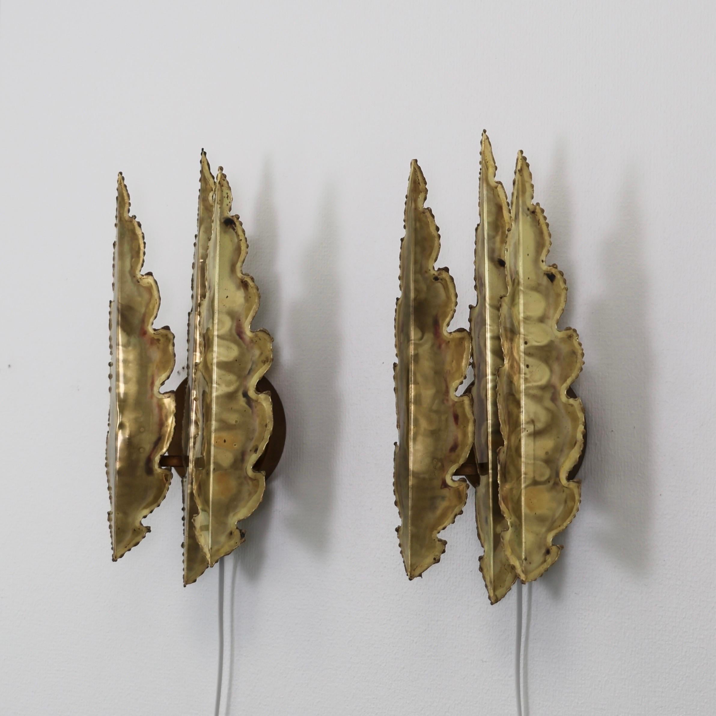 Milieu du XXe siècle Ensemble d'appliques en laiton en forme de feuilles par Svend Aage I Holm Sorensen, 1960, Danemark en vente