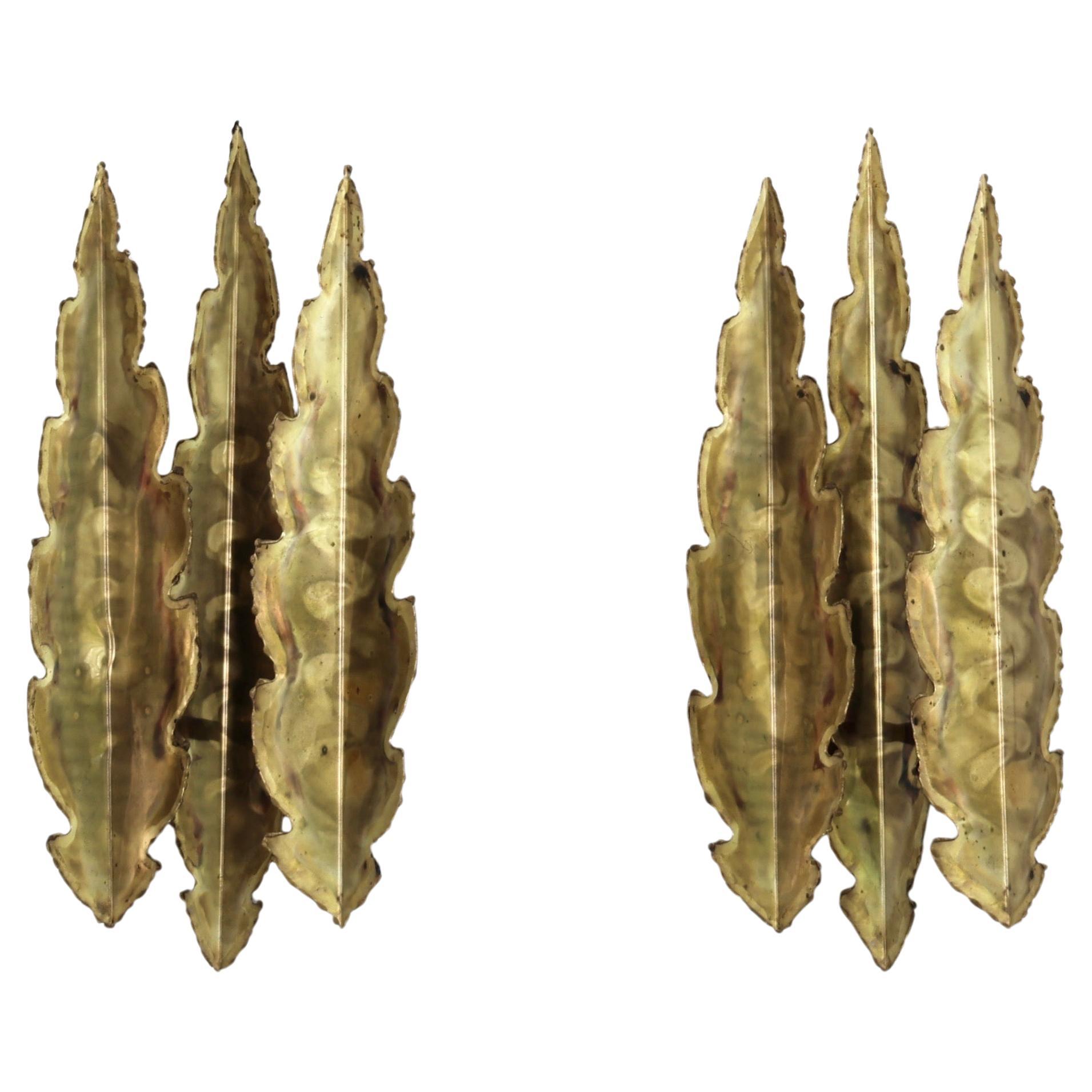 Set of Leaf-Shaped Brass Wall Lamps by Svend Aage Holm Sorensen, 1960s, Denmark