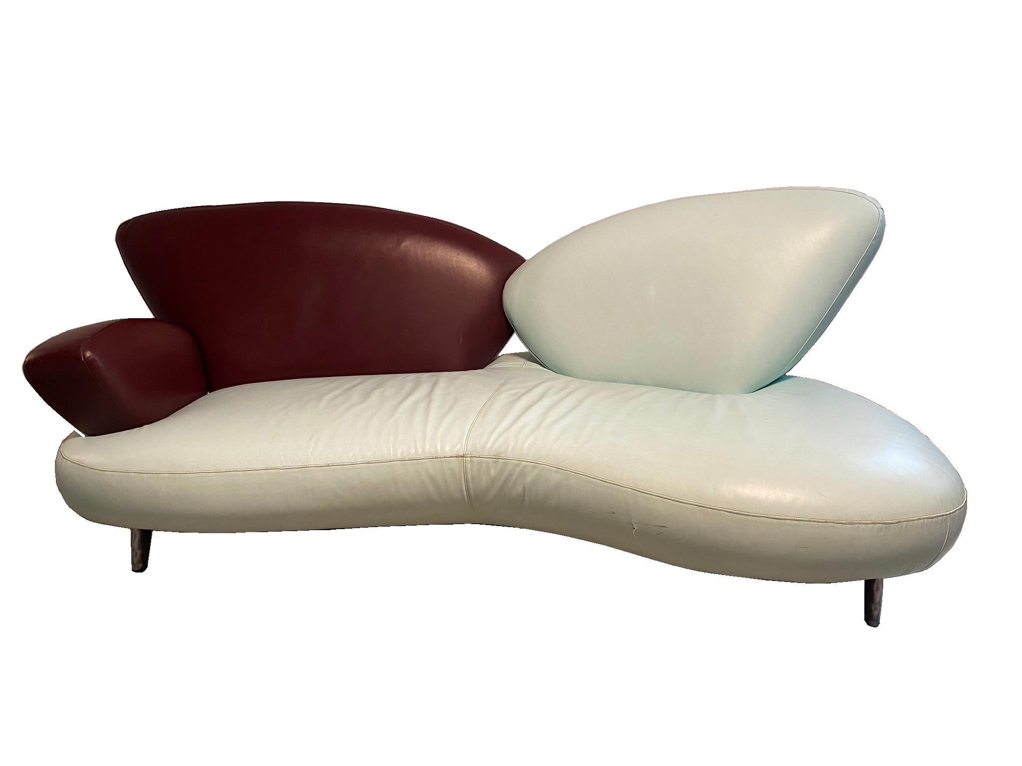 Post-Modern Poltromet Set of Leather 1 Sofa 1 Pouf 1smoll Sofa For Sale