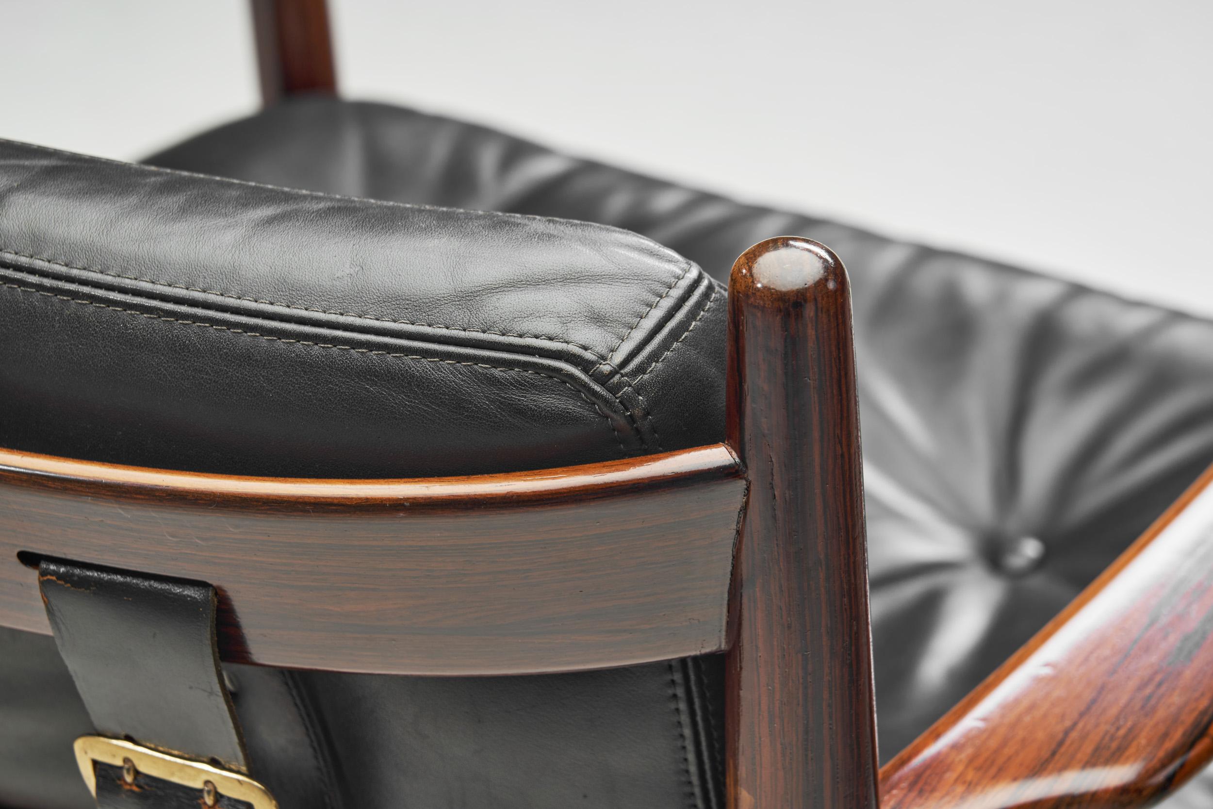 Set of Leather and Wood 'Cadett' Easy Chairs by Eric Merthen, Sweden 1960s 5