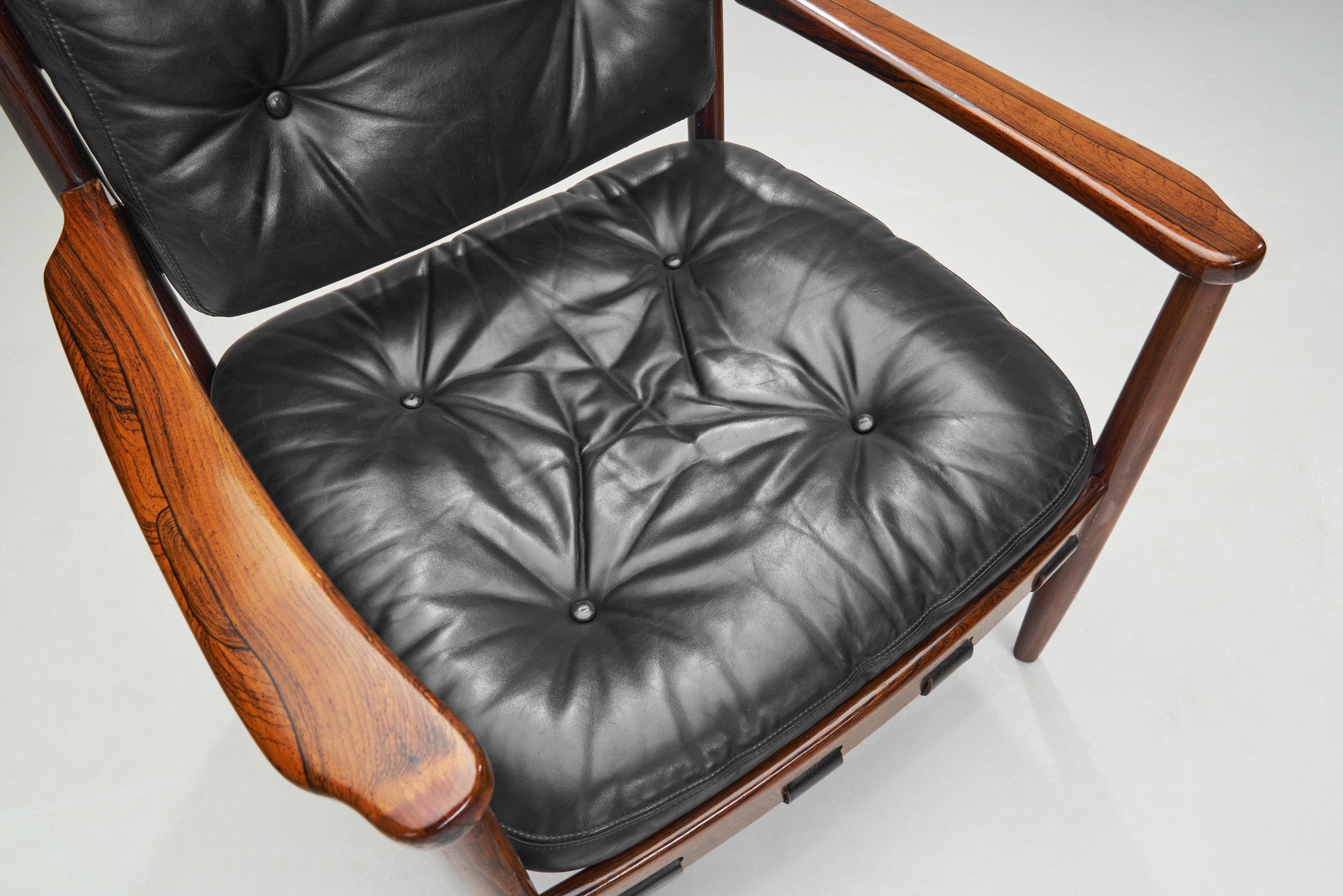 Set of Leather and Wood 'Cadett' Easy Chairs by Eric Merthen, Sweden 1960s For Sale 7
