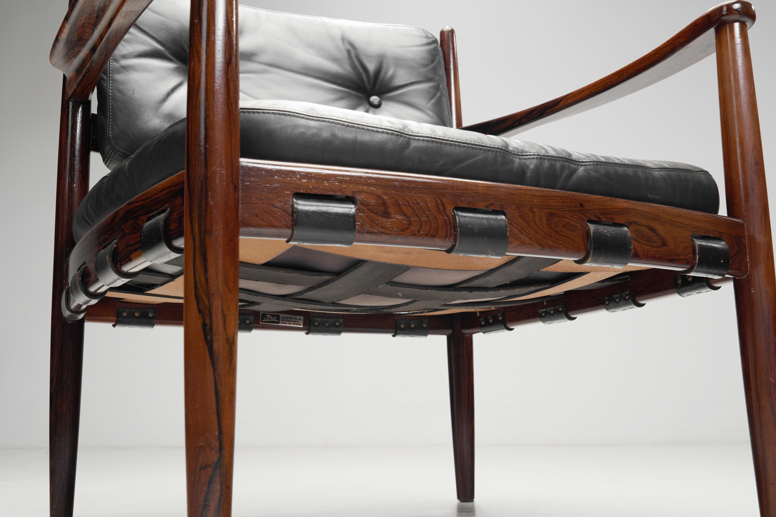 Set of Leather and Wood 'Cadett' Easy Chairs by Eric Merthen, Sweden 1960s 8