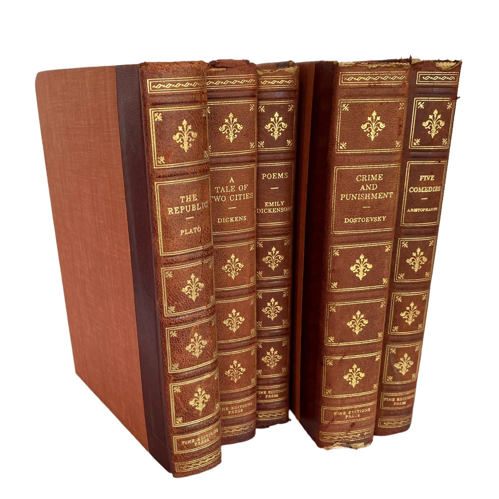 All first edition.
A Tale of Two Cities by Charles Dickens
Five Comedies by Aristophanes
Poems by Emily Dickenson
SOLD - Crime and Punishment by Dostoevsky - No longer available - new price reflects.
The Republic by Plato
Can be sold separately -