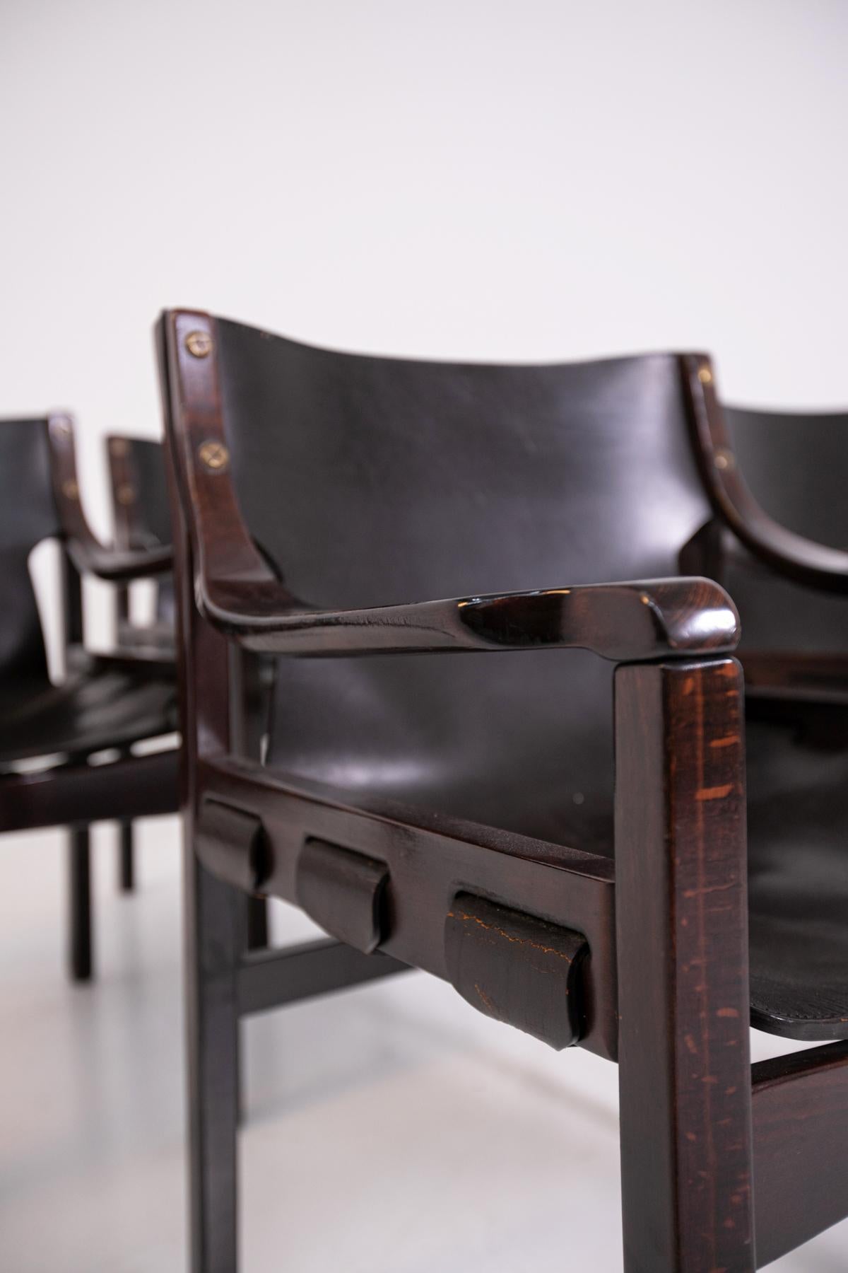 Set of Leather Chairs Attributed to Gregotti, 1970s 3