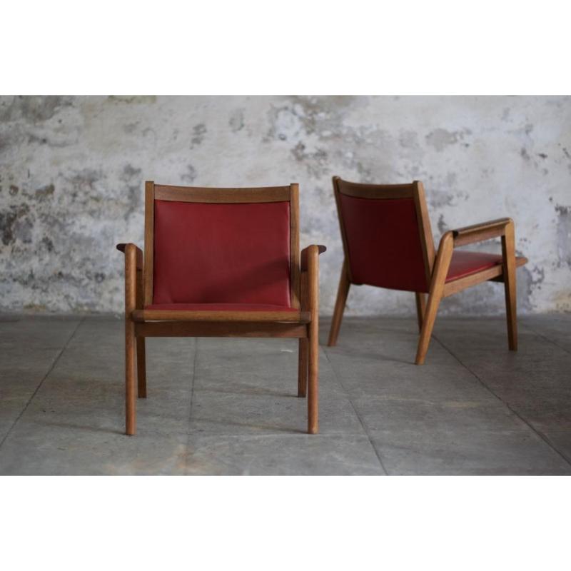 Conjunto de sillas de cuero de Jacques Hauville, años 50 en venta 2