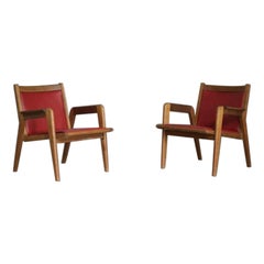 Set di sedie in pelle di Jacques Hauville, anni '50