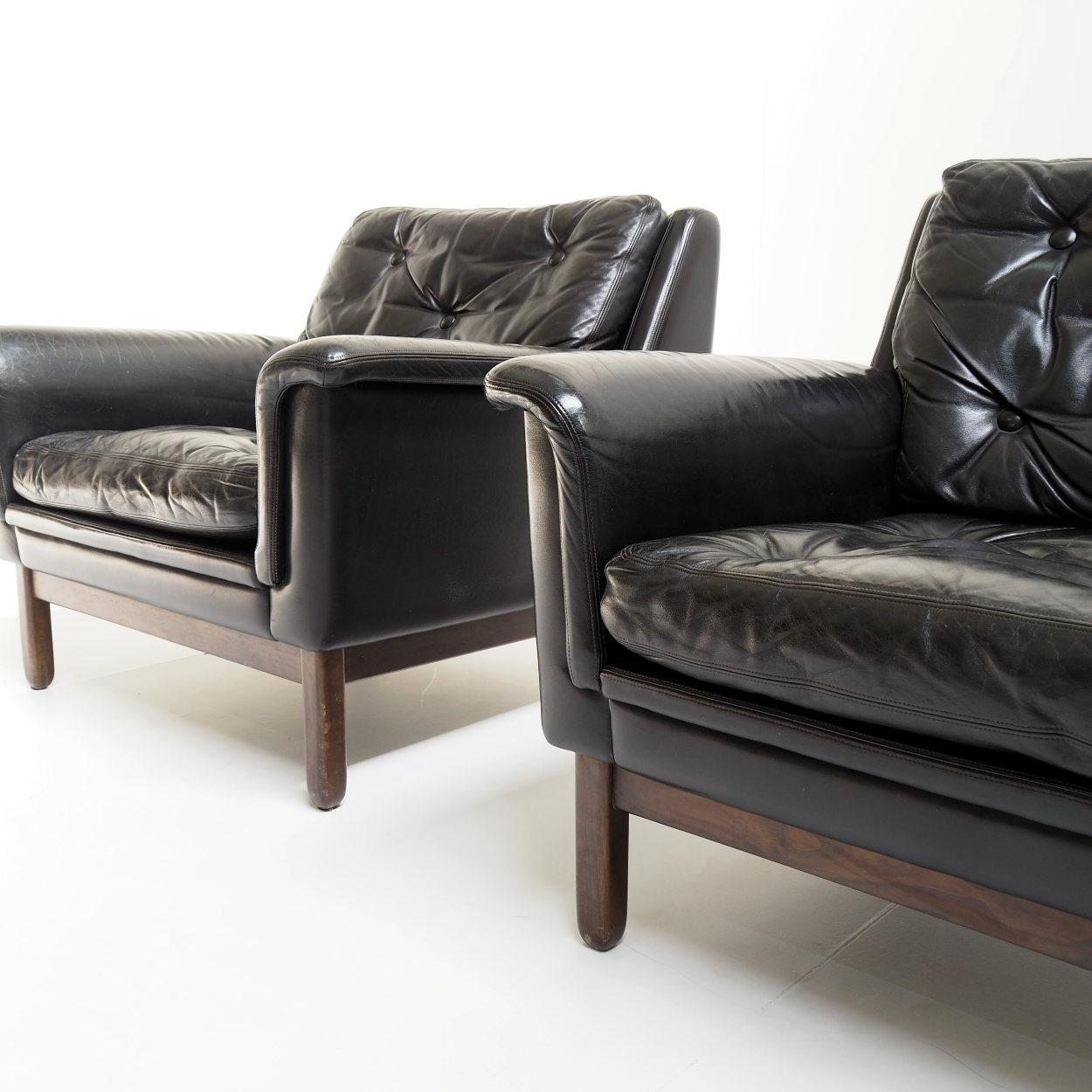 Scandinavian Modern Set of Leather Lounche Chairs Attr. to Karl Erik Ekselius. Sweden 1960s