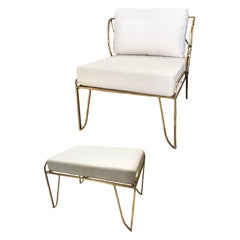 Set of Lena Armchair and Stool – Brass Frame & White Upholstery by Misaya