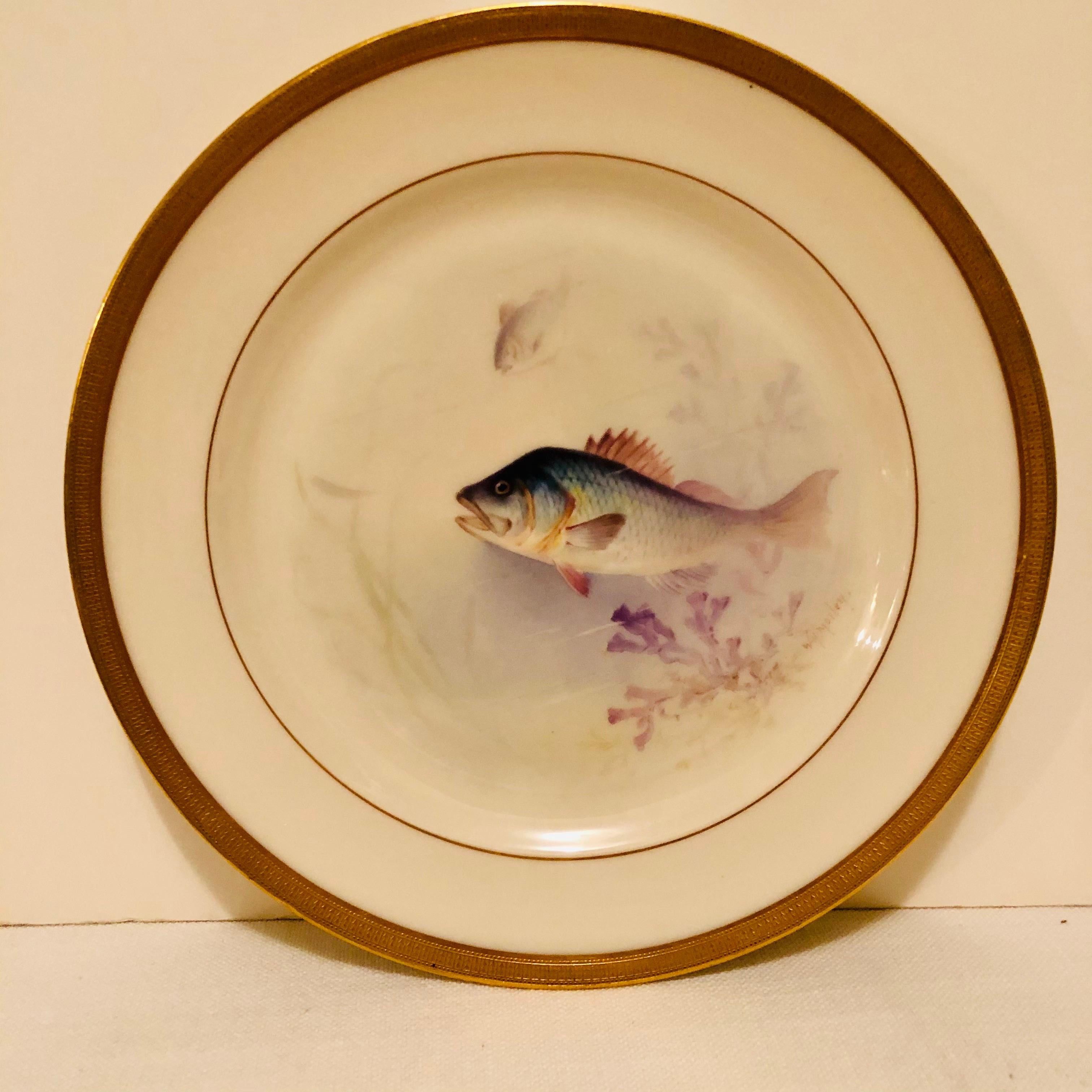 Set of Lenox Fish Plates Each Painted with Different Fish Artist Signed Morley 1