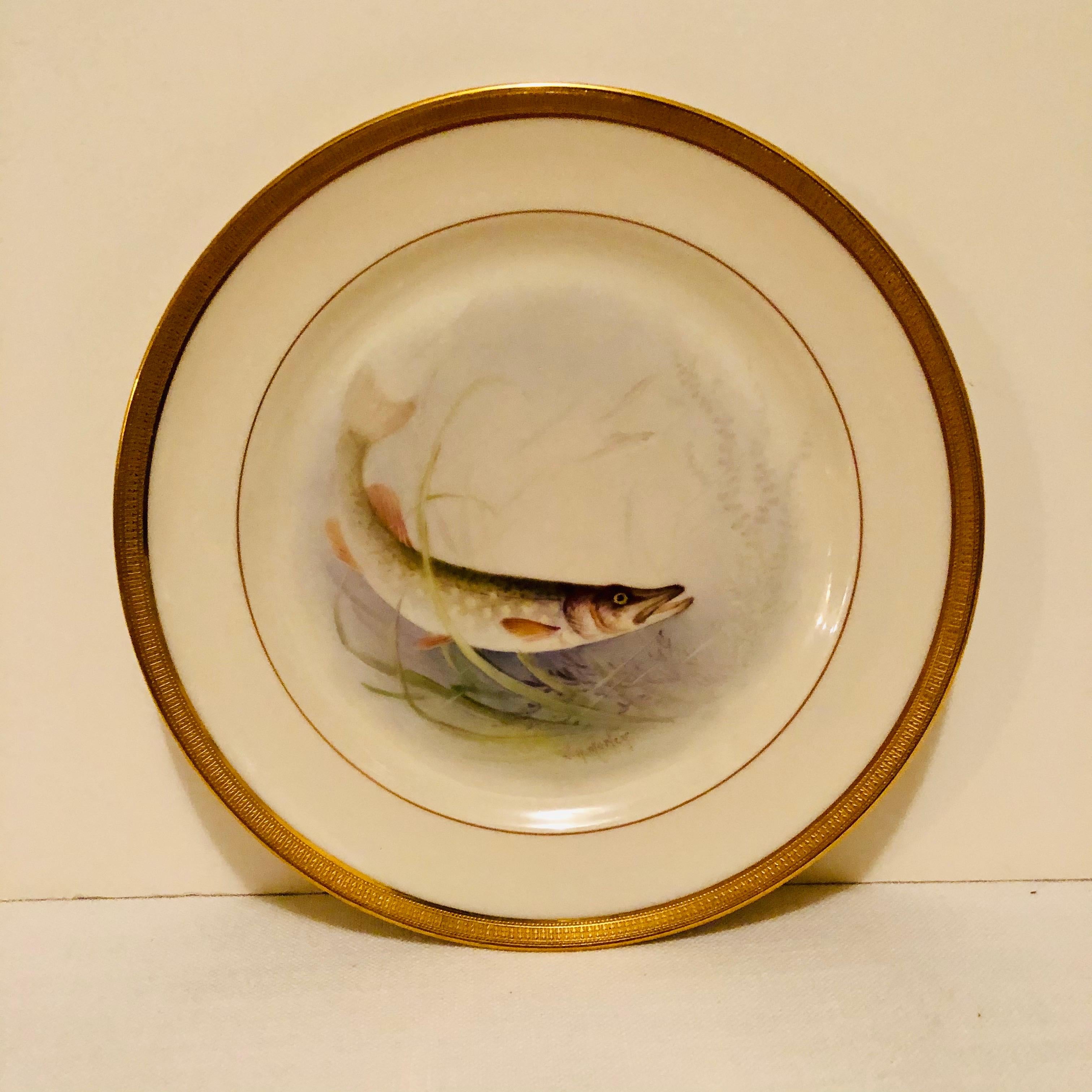 Set of Lenox Fish Plates Each Painted with Different Fish Artist Signed Morley 2